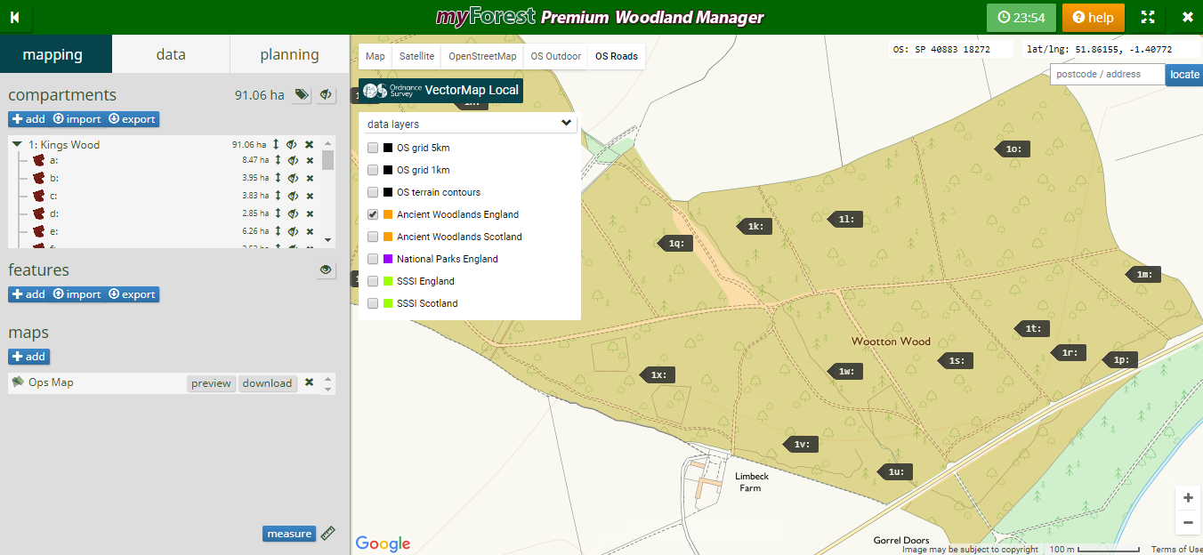 With a myForest premium account you can now view data layers such as ancient woodland