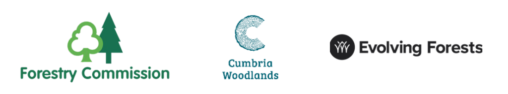 Logos of Forestry Commission, Cumbria Woodlands and Evolving Forests
